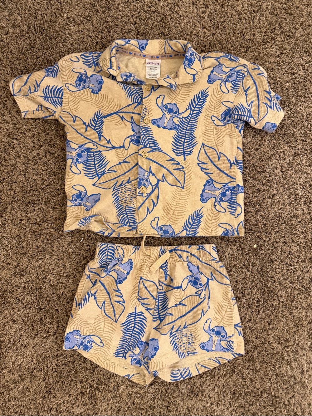 Disney Beige and Blue Stitch Tropical Short Pajama Set